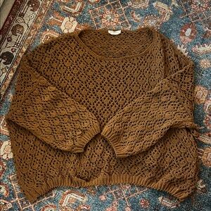 Carly Jean Los Angeles Warm Brown Open-Knit Sweater